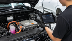 Hybrid import car battery and engine bay inspection before purchase